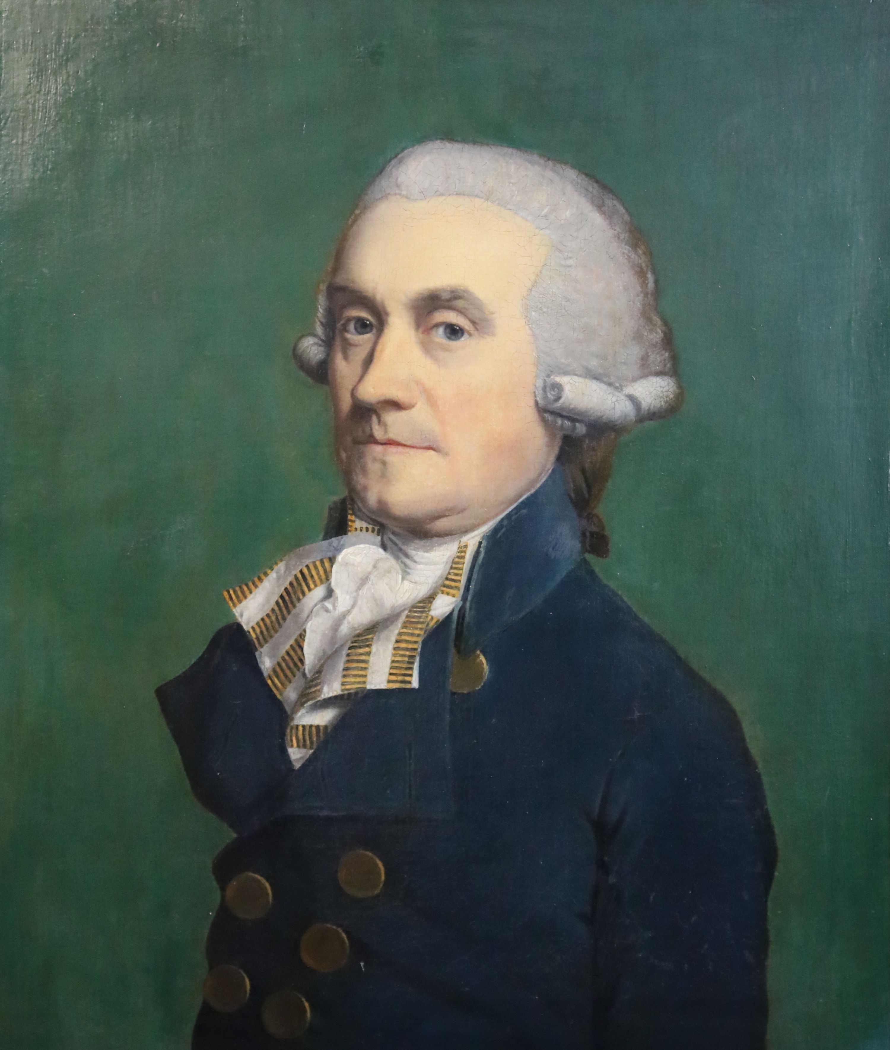 18th century French School Portrait of a gentleman wearing a blue coat 24 x 20in.